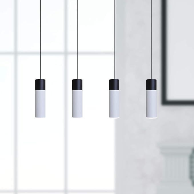 Vela 4 Mini Pendant Lighting Black-White - LED Hanging Light Fixture for Kitchen Island, Bar, Foyer - Cluster Pendants - Dimmable, Adjustable Wire, Lamp Bulb Included