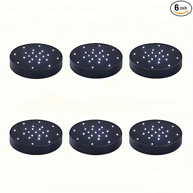 Simplelight 6 Inch Round LED Light Base- for Glass Art, Ideal Led Display for Vases-AA Batteries Included - (6inch Round Vase Base Light, White), Set of 6