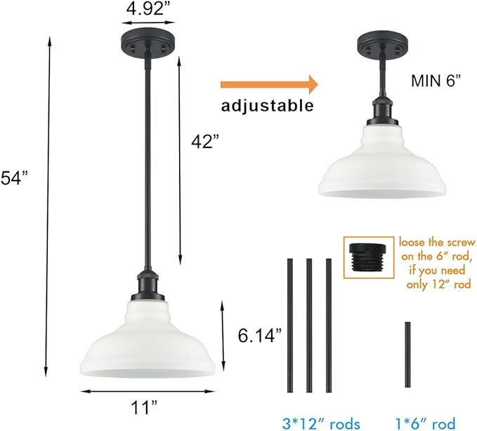 HOLKIRT Black Kitchen Pendant Light with Opal Glass Dimmable Hanging Rod Pendant Lighting for Kitchen Island, Kitchen Sink,Bedroom Dining Foyer,Adjustable Height