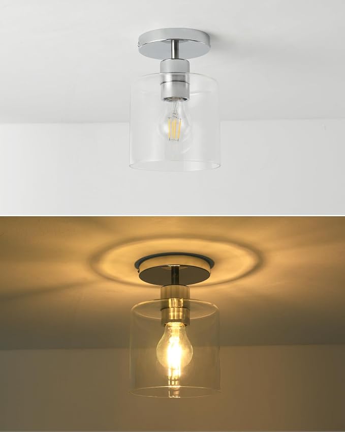 Chrome Semi Flush Mount Ceiling Light,Modern Farmhouse Ceiling Light Fixture for Closet Entryway,Hallway Light Fixture 5.9in Clear Glass Shade 1 Pack