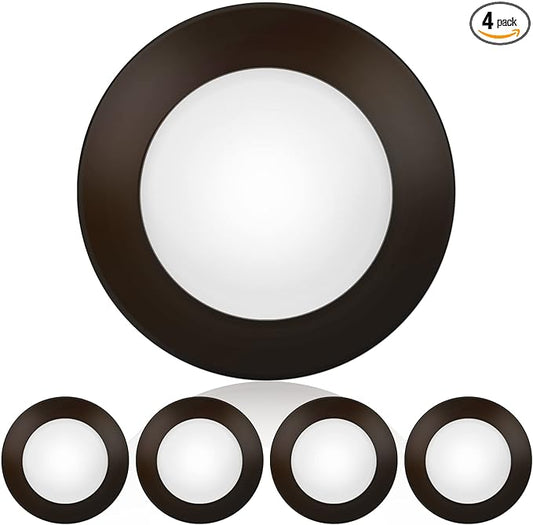 ECOELER 4inch LED Dimmable Disk Downlight, Bronze Surface Mount LED Ceiling Light, Suitable for Wet Locations, 10.W 650lm 5000K Daylight, Aluminum Baffle Trim, ETL Listed