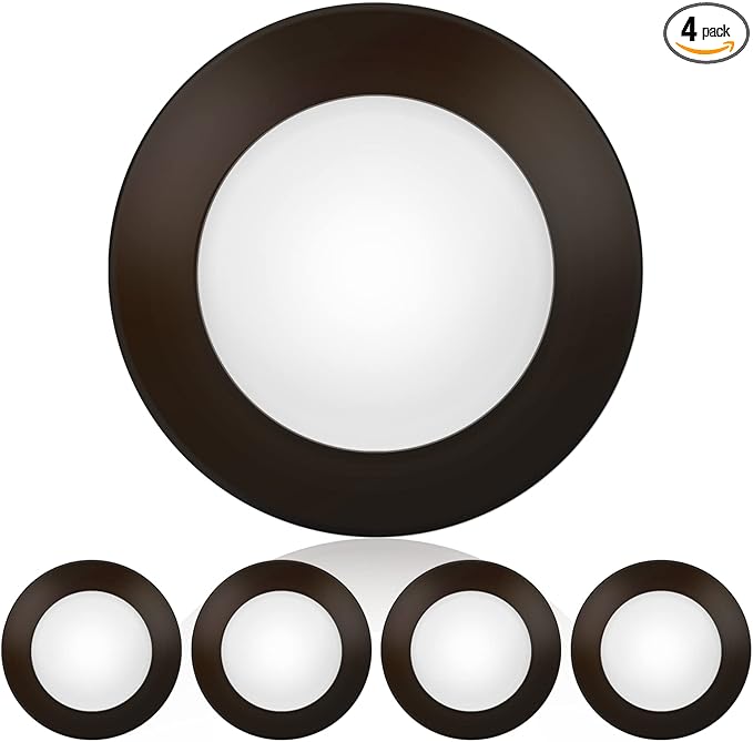 ECOELER 4 Pack Brown Recessed Retrofit Ceiling Lights, 10.5W 4 Inch Dimmable LED Disk Light for Home Improved, 4000K Cool White 650Lm, ETL-Listed