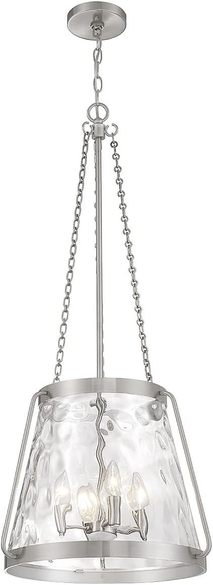 Savoy House 7-1804-4-SN Crawford Vintage Traditional Coastal Clear Water Glass Pendant, 4-Light 240 Total Watts, 40" H x 18" W, Satin Nickel