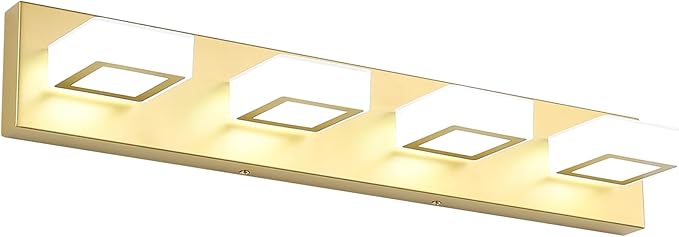Ralbay Modern Gold Vanity Lights for Bathroom 4 Lights LED Over Mirror Fixture Acrylic Wall Light, 25.6 Inch, White Light 6000K, 8590-Gold-Silver