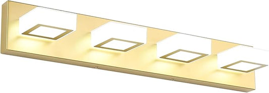Ralbay Modern Gold Vanity Lights for Bathroom 4 Lights LED Over Mirror Fixture Acrylic Wall Light, 25.6 Inch, White Light 6000K, 8590-Gold-Silver