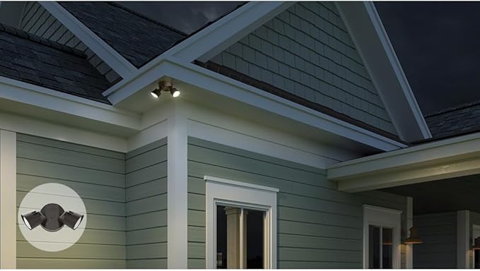 Lithonia Lighting HomeGuard 2-Light LED Outdoor Flood Lights, Wall or Ceiling Mount Outdoor Lights, 4000K Cool White, Round Heads, Dark Bronze, 2-Pack (HGX LED 2RH 40K 120 DDB CP2 M2)