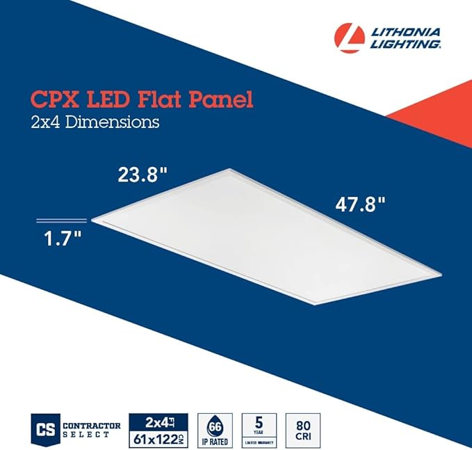 Lithonia Lighting CPX 2x4 LED Flat Panel Light, 2 ft. x 4 ft. LED Light Panel, Ceiling Lighting Fixture for Shop Lighting, 4000 Lumens, 5000K Daylight, Smooth Satin Lens, White