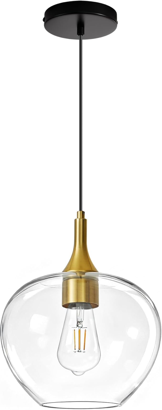 Glass Pendant Lights Kitchen Island, 9.45'' Black Gold Pendant Lighting Fixtures, Modern Hanging Ceiling Light with Clear Glass Shade for Farmhouse Dining Room Bedroom Hallway(1 Pack)
