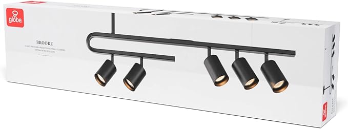 Globe Electric 64000121 32" 5-Light Track Lighting, Matte Black, Side Canopy, Lighting for Kitchen, Bathroom, Bedroom, or Dining Room, Living Room Ceiling Lights, Light Fixture, Kitchen Island Lights