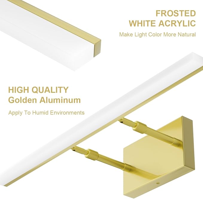 Aipsun Bathroom Vanity Light Brushed Gold Modern LED Vanity Lighting Over Mirror 24inch Adjustable Gold Wall Light for Bathroom (Cool White 5500K)