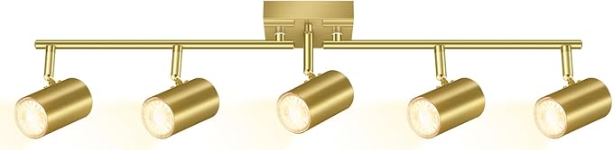 5 Light Track Lighting Fixtures Ceiling, Gold Kichen Track Lighting, Rotatable Light Heads, Adjustable Modern LED Track Lights for Kitchen/Living Room/Hallway/Bar,GU10 Bulb Not Included