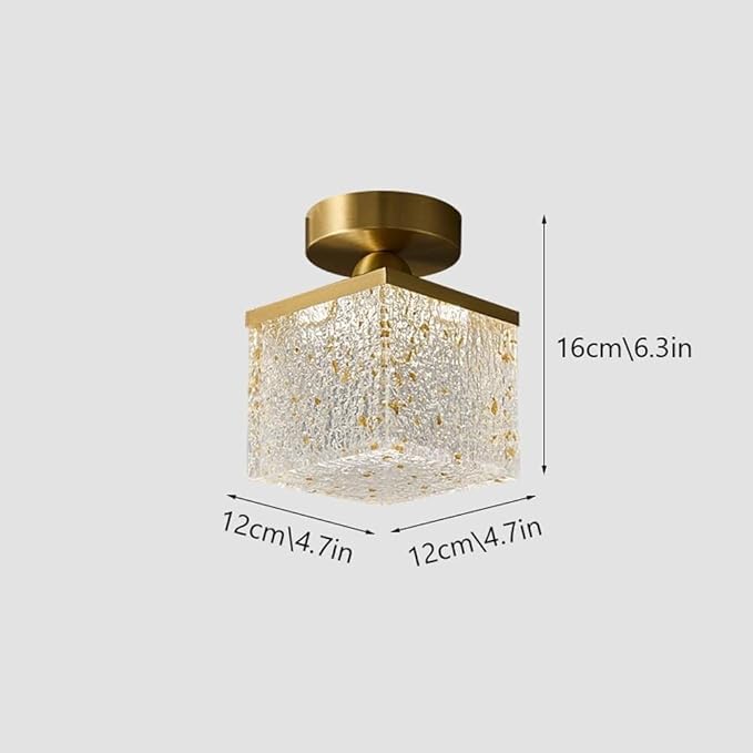 KISAD Nordic Bedroom Semi Flush Mount Ceiling Light Fixtures Modern Minimalist Hallway LED Close to Ceiling Lamp for Entryway Balcony(Gold Leaf,Square)