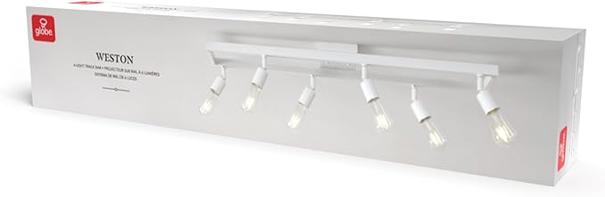 Globe Electric 64000095 36" 6-Light Track Lighting, Matte White, Pivot Sockets, Ceiling Lamp for Bedroom, Kitchen, Hallway, Bathroom, Den, Dining Room, Home Décor