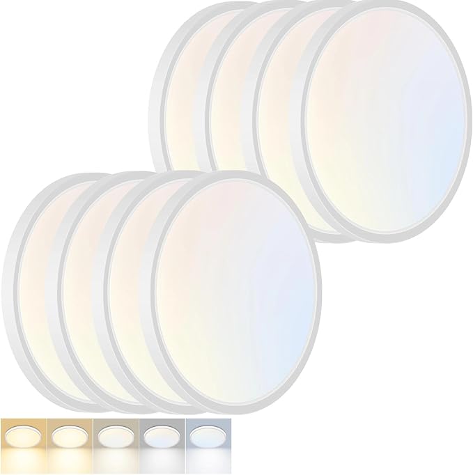 8 Pack LED Flush Mount Ceiling Light,12Inch 24W,3000K/3500K/4000K/5000K/6500K 5 Color Temperatures Ceiling Light Fixture for Kitchen Porch Hallway Bedroom Bathroom and Closet,White