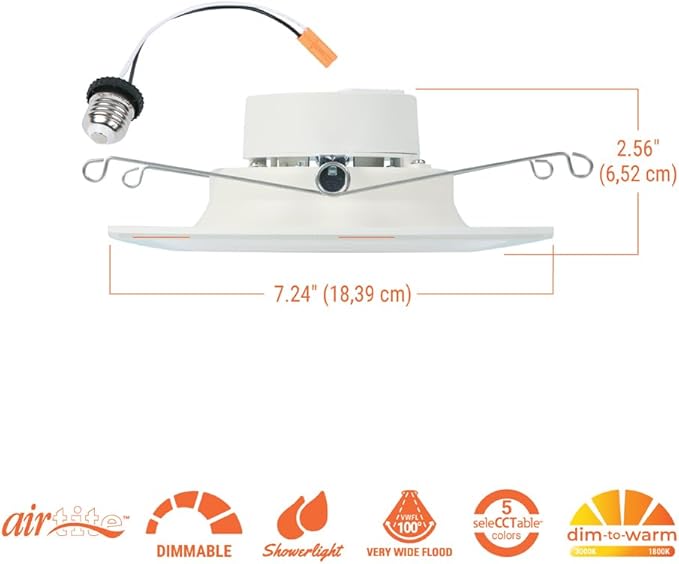 HALO RL Night Light 5/6 in LED Recessed Downlight with Night Light Mode, 1000 Lumens, Selectable CCT 2700K-5000K, Dim-to-Warm, Matte White - RLNL56109FSD2W1EWH
