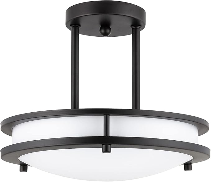 Diodesy- Semi Flush Mount Ceiling Double Ring Light Fixture 12 Inch 15W 3000K/4000K/5000K Color Selectable 1050 Lumens LED Pendant Dual Band Trim Oil Rubbed Bronze Finish for Kitchen Bedroom Hallway