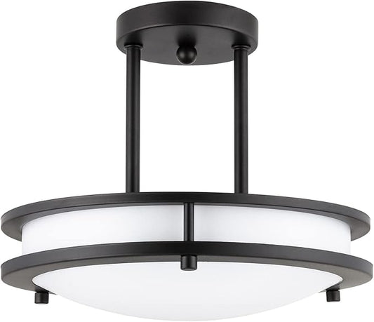 Diodesy- Semi Flush Mount Ceiling Double Ring Light Fixture 12 Inch 15W 3000K/4000K/5000K Color Selectable 1050 Lumens LED Pendant Dual Band Trim Oil Rubbed Bronze Finish for Kitchen Bedroom Hallway
