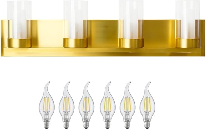 LYTIO 4-Light LED Vanity Bar Light – Modern Bathroom Wall Lamp to Install Over The Sink or Mirror - Includes LED Bulbs (Brass)