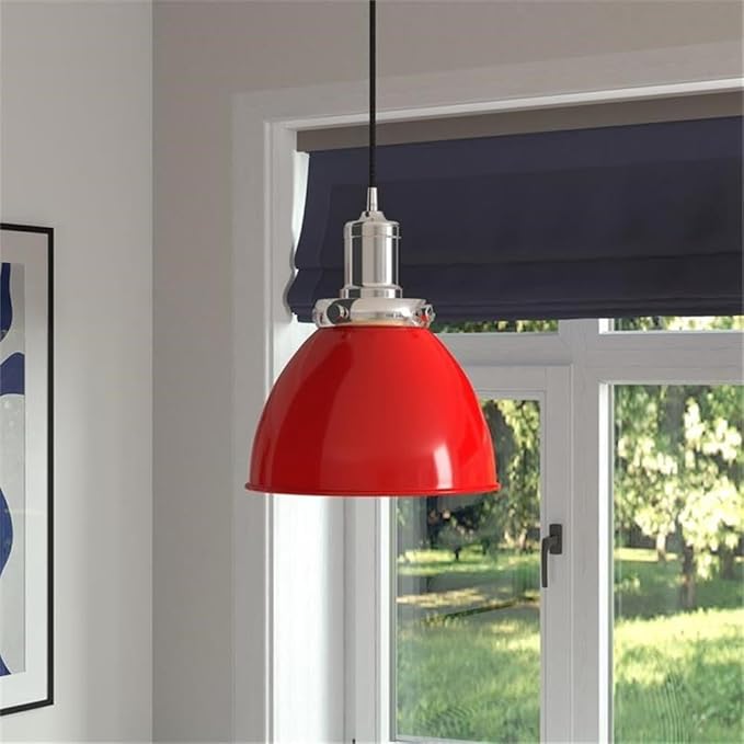 Madison 12" Wide Pendant with Metal Shade in Poppy Red/Polished Nickel/Poppy Red