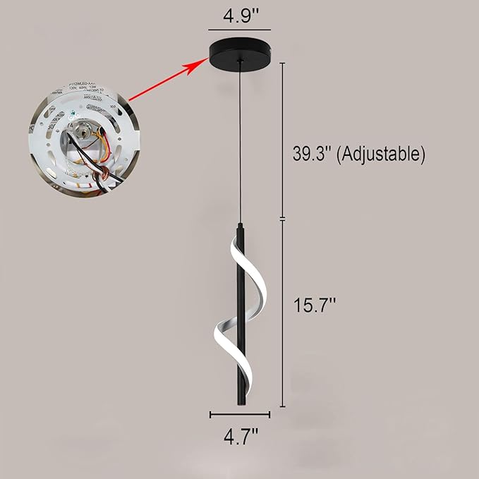 CANEOE Creative Led Pendant Light, 5500K Spiral Modern Modern Led Kitchen Island Light Fixture, 47In Adjustable Height Pendant Lighting for Kitchen Sink Living Room Dining Room Bedroom,1 Pack