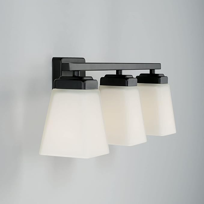 HomePlace Lighting 114431MB-334 Baxley Modern Soft White Glass Bathroom Vanity Wall Light, 3-Light 300 Total Watts, 7" H x 22" W, Matte Black