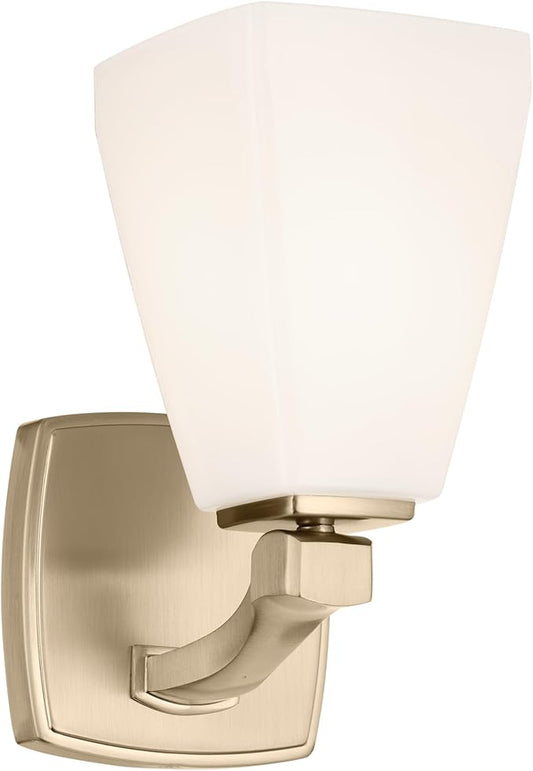 Kichler Marant 5" 1-Light Wall Sconce Bathroom Vanity Light Fixture with Opal Glass in Champagne Bronze for Bathroom, Powder Room, Hallway, Fireplace (5" W x 9.5" H), 55214CPZ