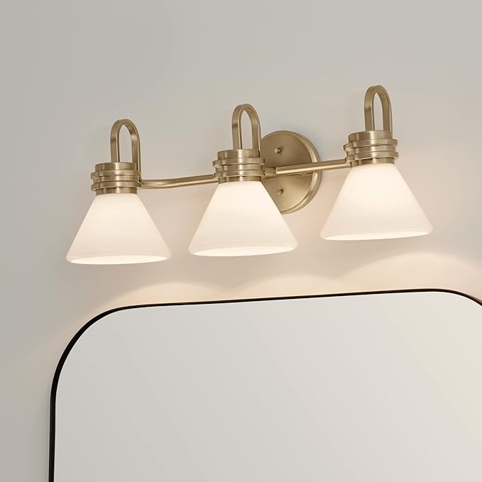 Kichler Farum 26" 3-Light Bathroom Vanity Light Fixture with Opal Glass in Champagne Bronze for Mirror, Modern Wall Mount Over Single or Double Vanity (26" W x 9.5" H), 55155CPZ