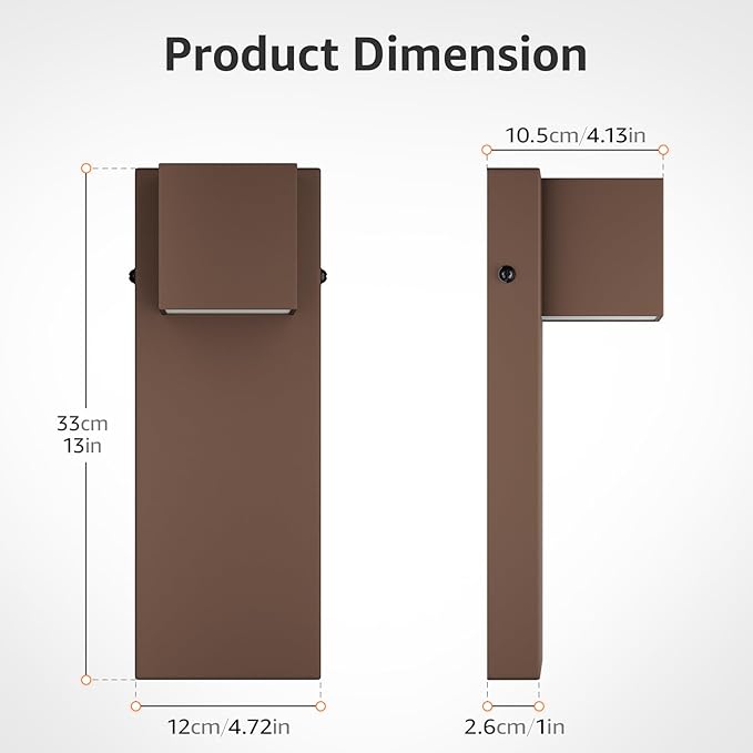 2 Pack 13" Modern Outdoor Led Wall Light,16W 3000K 1200Lumen Porch & Patio Hardwired Wall Mount Wall Sconces,Exterior IP65 Waterproof Aluminum Wall Lamp for Front Door Garage Garden(Rust)