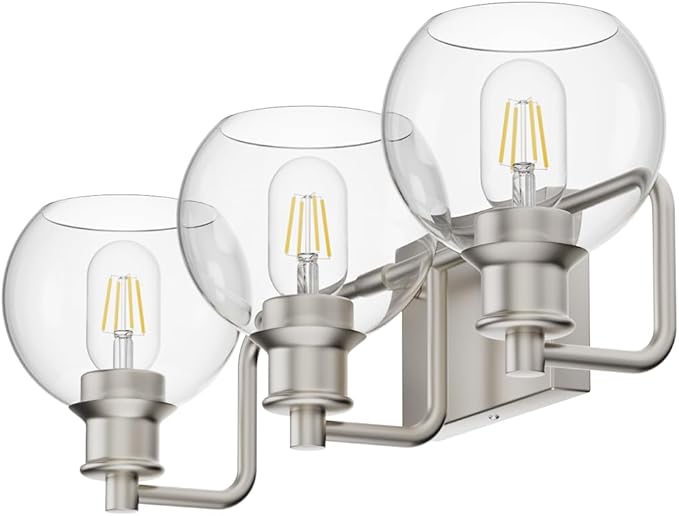 Tipace 3 Lights Vanity Light Bathroom Light Fixture Over Mirror for Bathroom Glass Shade Lights Brushed Nickel Vintage Lighting Fixture(Exclude Bulb)