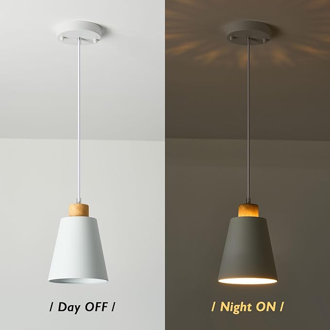 White Pendant Light Kitchen Island Wood Pendant Lighting Mini Modern Hanging Light Small Pendant Light Fixture for Dining Room,Bar,Bedroom,Adjustable Cord,5.94 inch,3 PCS