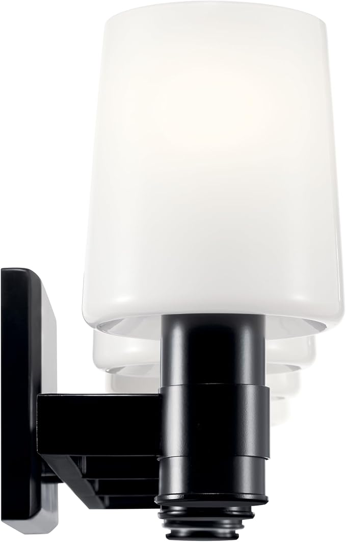 Kichler Adani 4-Light Bathroom Vanity Light Fixture with Opal Glass in Black, Modern Wall Mount Lighting for Bathroom Over Mirror and Vanity (8.25 in x 30 in), 55177BK