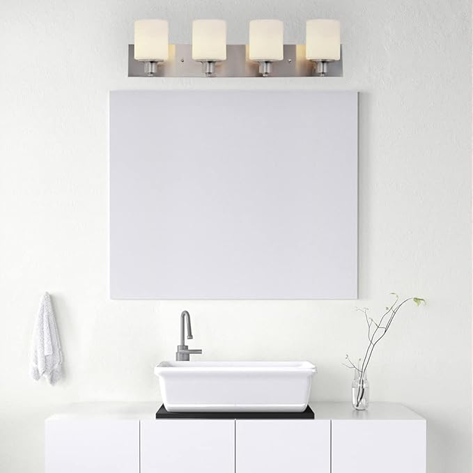 Design House 578849 Dane Traditional 4-Light Indoor Bathroom Vanity Light Dimmable Frosted Glass for Over The Mirror, Satin Nickel