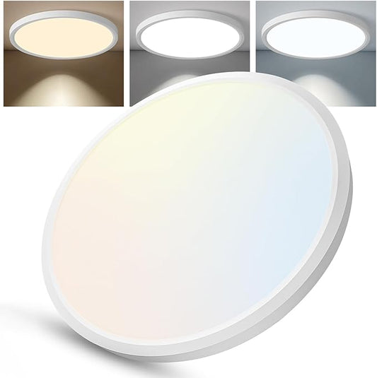 12 Inch Slim Dimmable LED Flush Mount Ceiling Light Fixtures, 24W 2640LM 3000K/4000K/5000K, House Upgrade Led Lights for Bedroom Hallway Laundry Room Rental Units, 240W Equiv., White