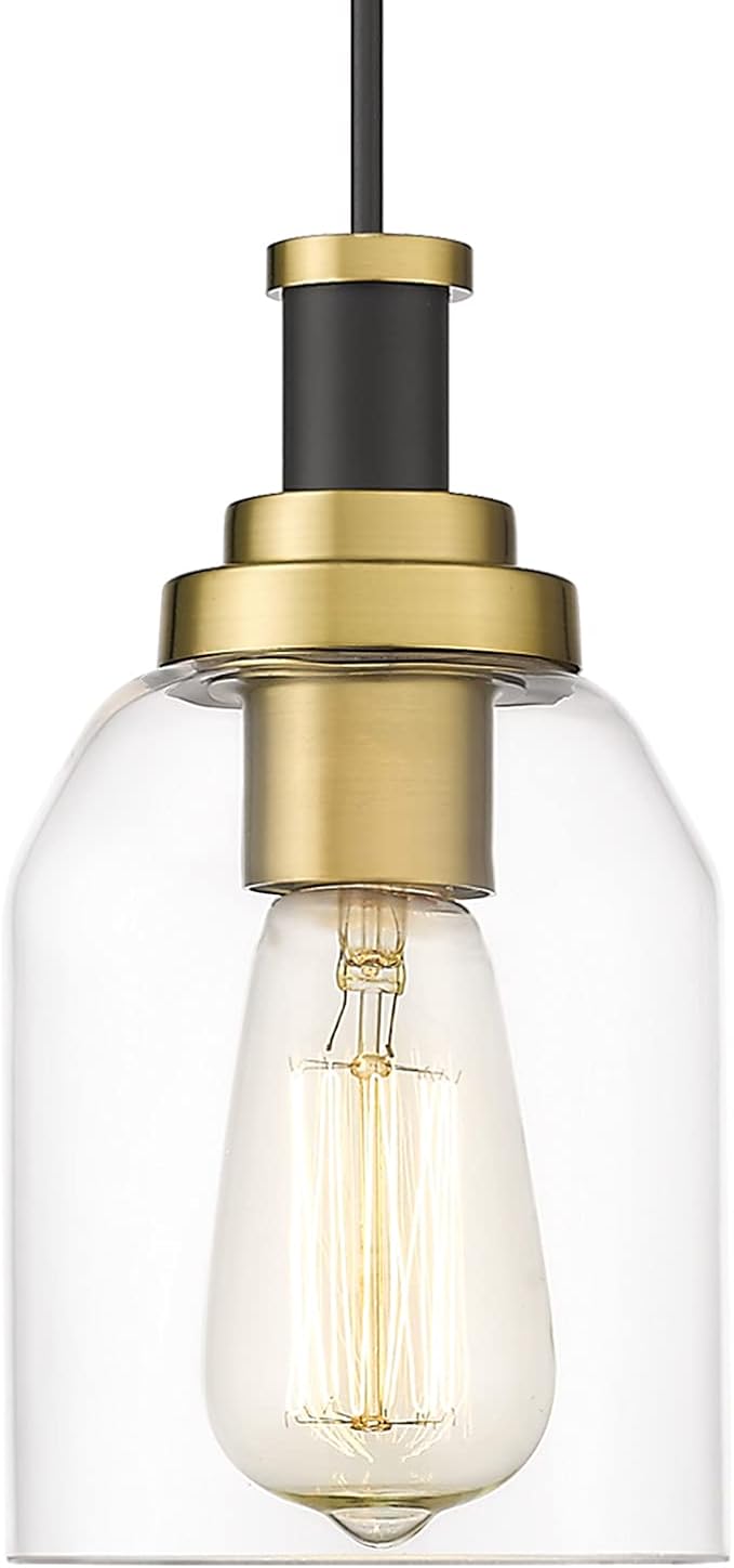 zeyu Modern Gold Pendant Light, 1-Light Glass Hanging Light for Kitchen Dining Room, Clear Glass Shade, Black and Gold Finish, ZG33M1L BK+BG