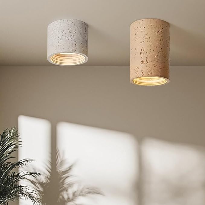 Modern Minimalist Concrete Ceiling Light Fixture Flush Mount LED Ceiling Lamp for Living Room, Bedroom, Hallway Wabi-Sabi Style Cement Cylinder Spotlight Warm White 3000K(White Color,H-11cm)