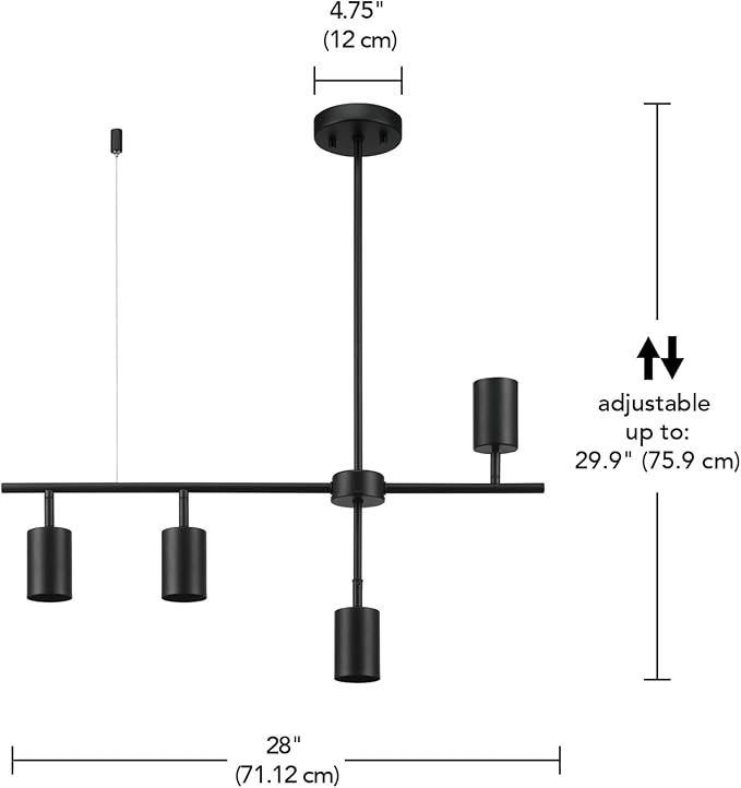 GLOBE Electric 64000048 4-Light Adjustable Height Track Lighting, Matte Black, Pivot Shades, Lighting for Kitchen, Bathroom, Bedroom, or Dining Room, Living Room Ceiling Lights, Light Fixture