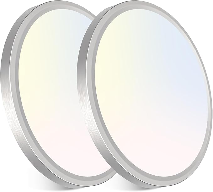 libtit 7 Inch Nickel Brushed Flush Mount Ceiling Light, 15W Ceiling Light Fixture,3000K/4000K/6500K Color Selectable,Ultra-Thin Round Ceiling Lighting Fixture for Bedroom Kitchen Pantry, 2 Pack