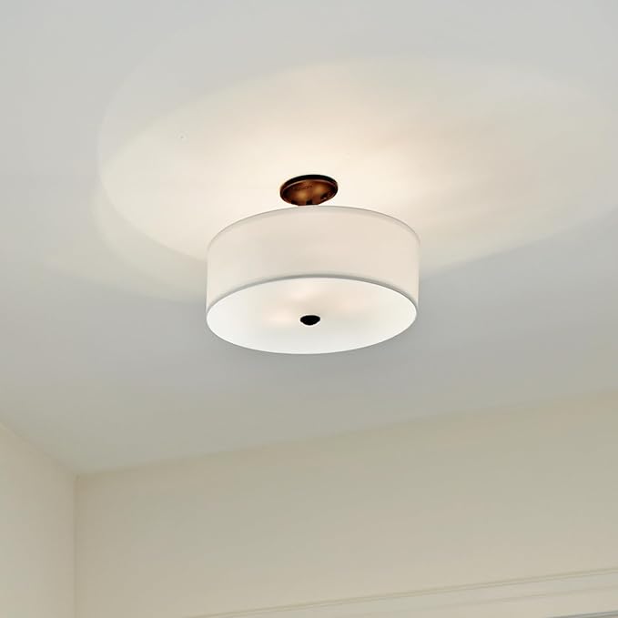 Kichler Shailene 18" 3 Light Round Semi Flush with Satin Etched White Diffuser and White Microfiber Shade in Olde Bronze