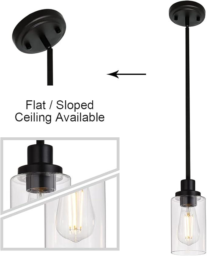 MELUCEE Black Pendant Light 1-Light Modern Dining Room Lighting Fixtures Hanging Mini Chandelier Lighting for Kitchen Island, Pendant Lamp Ceiling Hanging for Stair Hallway