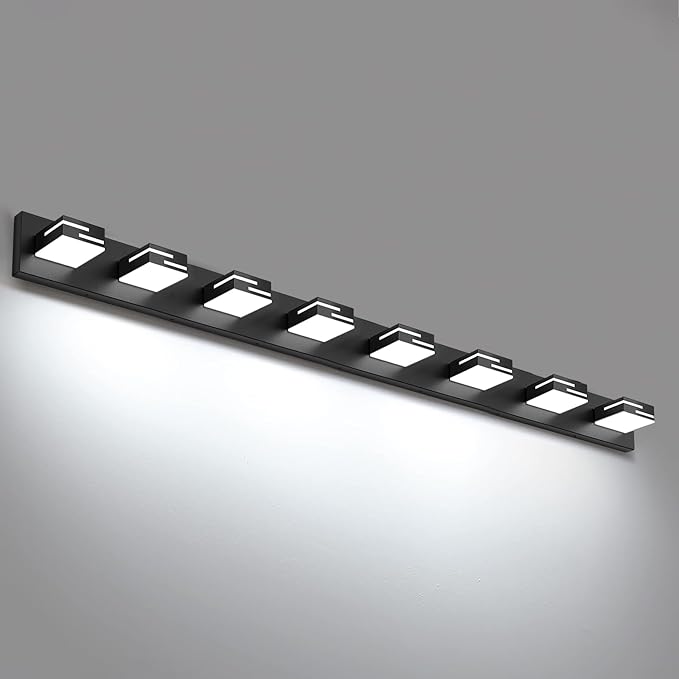 LED Modern Bathroom Vanity Light Fixtures, 8-Light 55-inch Dimmable Matte Black Vanity Lights for Bathroom Lighting Fixtures Over Mirror, with 360° Rotatable Acrylic Heads (Cool White 6000K)