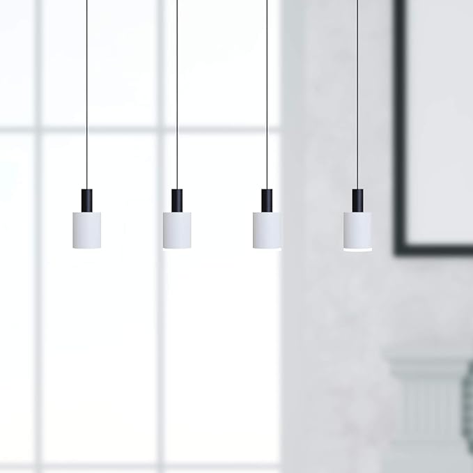 Virgo 4 Mini Pendant Lighting Black-White - LED Hanging Light Fixture for Kitchen Island, Bar, Foyer - Cluster Pendants - Dimmable, Adjustable Wire, Lamp Bulb Included