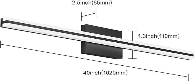 SOLFART Bathroom Lighting Fixtures Over Mirror 24W 40 Inch LED Vanity Lights for Bathroom Matt Black 6000K ND