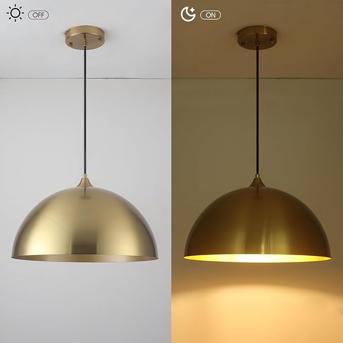 Gold Pendant Light 15.7", Modern Pendant Lights Kitchen Island, Large Farmhouse Hanging Lamp for Dining Room Bedroom Hallway Bar