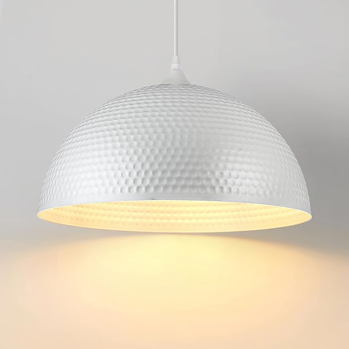 White Dome Pendant Light 1 Pack, 16 inch Large Industrial Pendant Light, Farmhouse Kitchen Pendant Lighting, White Pendant Lights for Kitchen Island, Dining Room Living Room