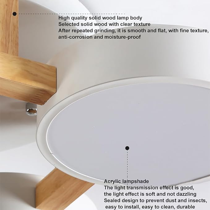 LED Ceiling Light Fixture,32 Inch 7-Lights Modern Ceiling Lights Flush Mount Wooden 84W Chandelier for Living Room Bedroom Kitchen,Dimmable 3000K/4000K/6000K Temperatures Selectable, White