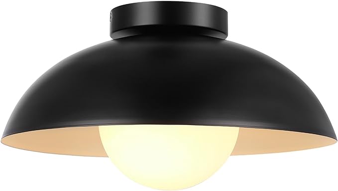 Globe Electric 66000076 1-Light Flush Mount Ceiling Light, Matte Black and White Opal Glass Dual Shade, Modern Lighting for Kitchen Island or Dining Room, Wall and Dimmer Switch Compatible