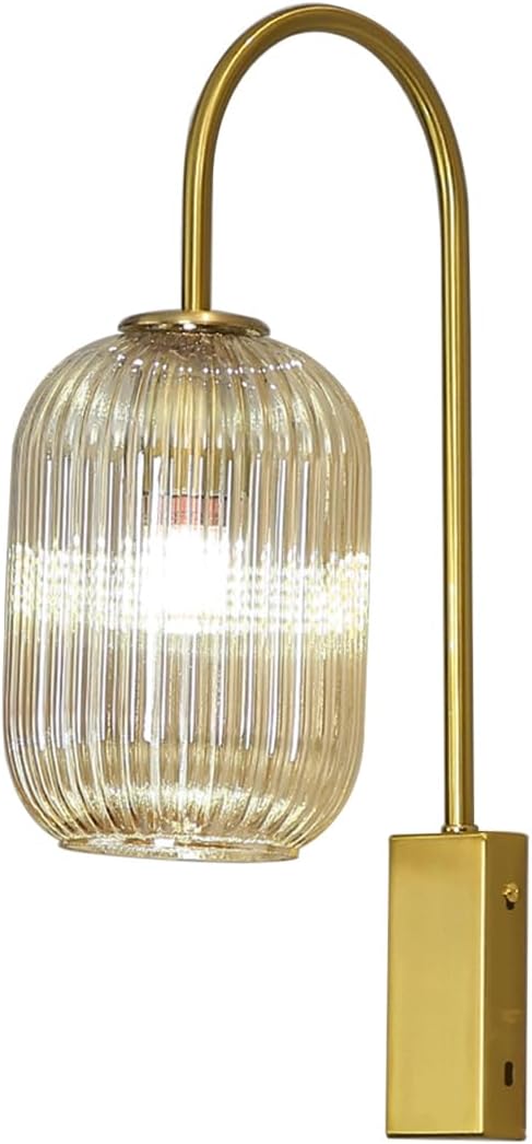 1-Light Bathroom Vanity Light fixtures Glass Globe Wall Sconce Lights Gold Wall Mount Light with Amber Glass Shade Mid Century Modern Wall Sconce for Over Mirror Bedroom Hallway