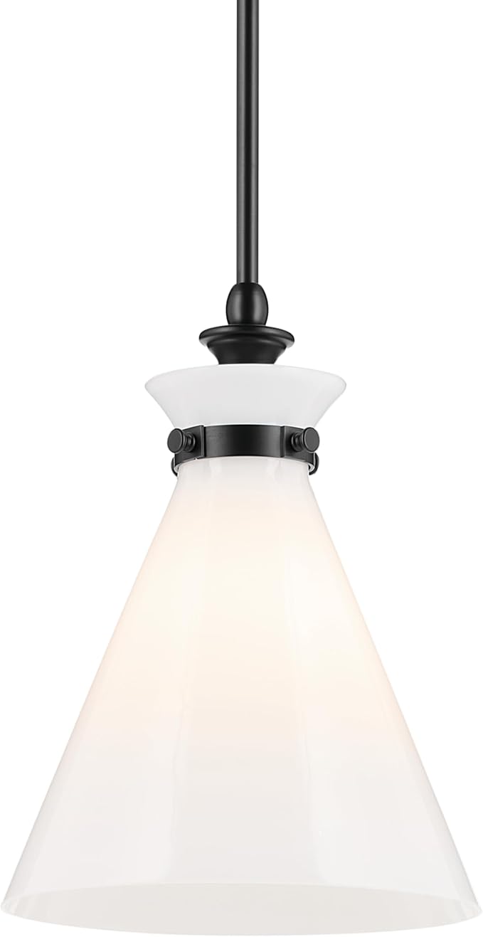 Kichler Laria 1-Light Pendant, Updated Traditional Light, Sloped Ceiling Compatible, for Kitchen with Opal Glass in Black (14.5" x 10.5"), 52774BK