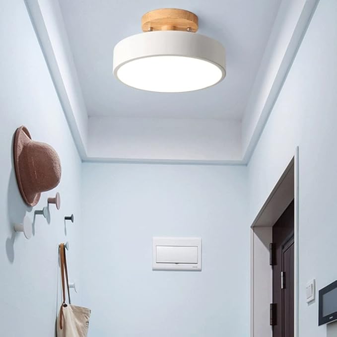Close to Ceiling Lights 3-Color Dimmable Round Ceiling Light Solid Wood Base LED Ceiling Lamp Close to Ceiling Lighting Fixture for Cloakroom Porch Living Room Balcony Bedroom Bathroom Corridor (Colo