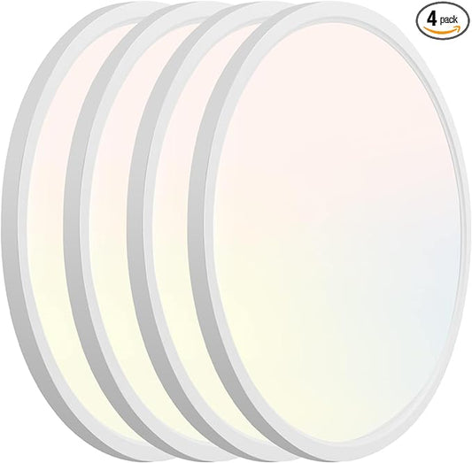 Hlite 4pack 12 inch Flush Mount LED Ceiling Light Fixture,24W 2400LM Super Slim Light Fixtures Ceiling Mount 3000K/4000K/5000K 3CCT Selectable,Light Fixtures for Kitchen,Bedroom(White)